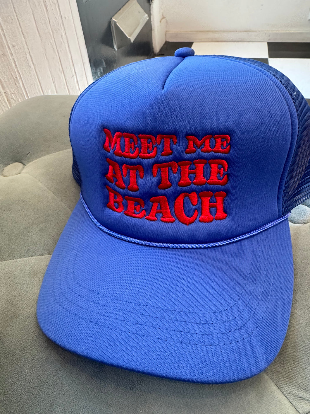 Meet me at the beach trucker hat